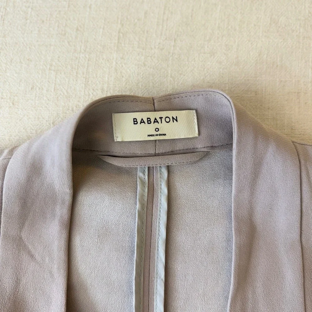 Babaton Aritzia Power Hip Blazer 0 Mauve Taupe Ruched 3/4 Sleeve Open Front